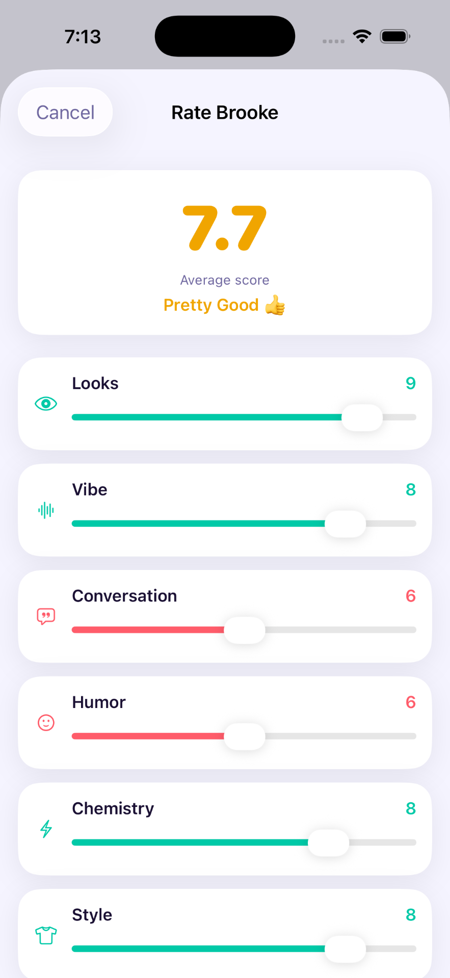 Three-step date rating flow inside LoveJoy